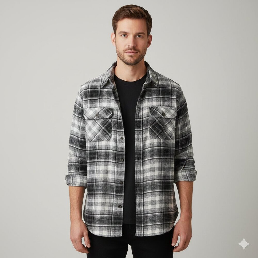 Men's FIELD & STREAM Plaid flannel shirt Gray/cream Men's Size XL